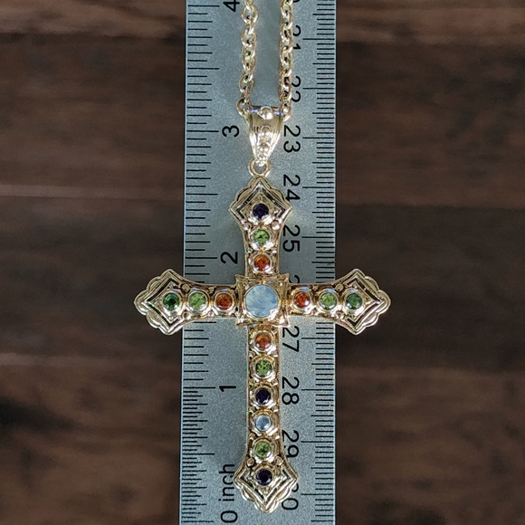 Nicky Butler Designer Signed Cross Pendant Bronze Moonstone Peridot Necklace NWT - Picture 3 of 11